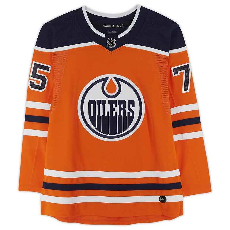 Evan Bouchard Edmonton Oilers Autographié Orange Adidas Authentique Maillot