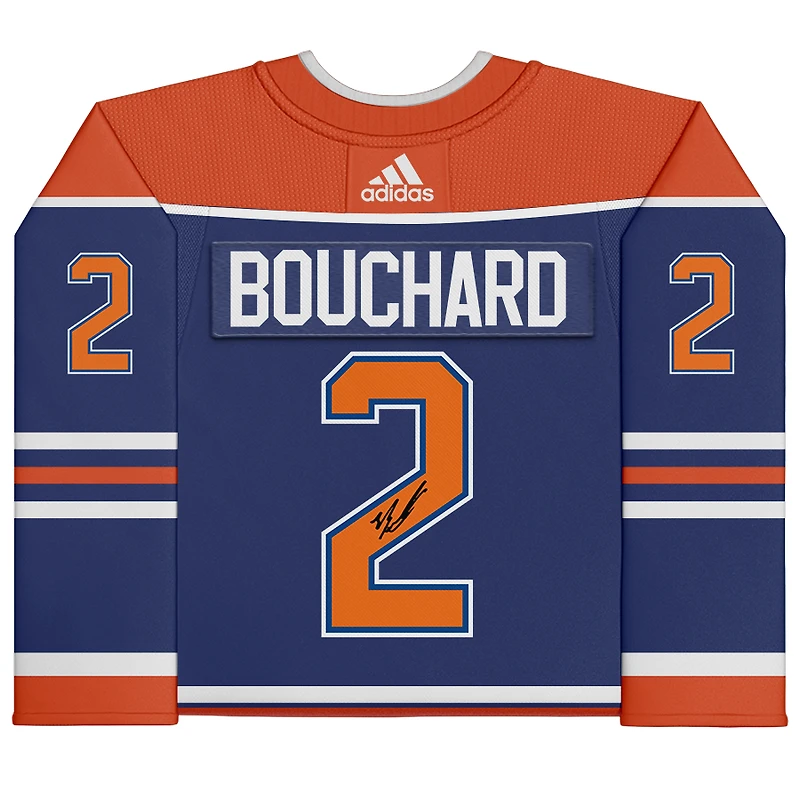 Maillot Adidas Royal Authentic autographié par Evan Bouchard des Oilers d'Edmonton