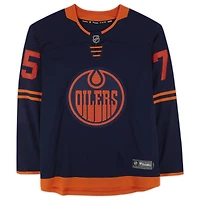 Maillot Breakaway autographié par Evan Bouchard, bleu marine, des Oilers d'Edmonton