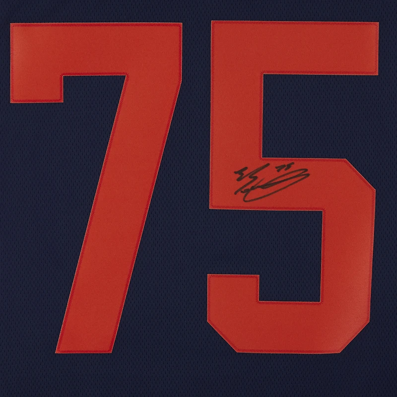 Maillot Breakaway autographié par Evan Bouchard, bleu marine, des Oilers d'Edmonton