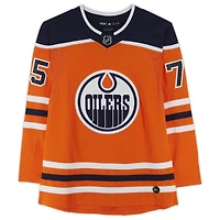 Maillot adidas authentique autographié par Evan Bouchard des Oilers d'Edmonton avec l'inscription « NHL Debut 10/6/18 »