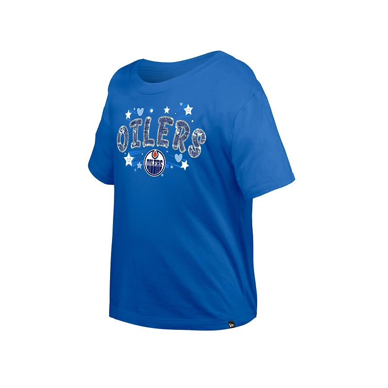 T-shirt à paillettes rabat Royal Edmonton Oilers de New Era pour fille