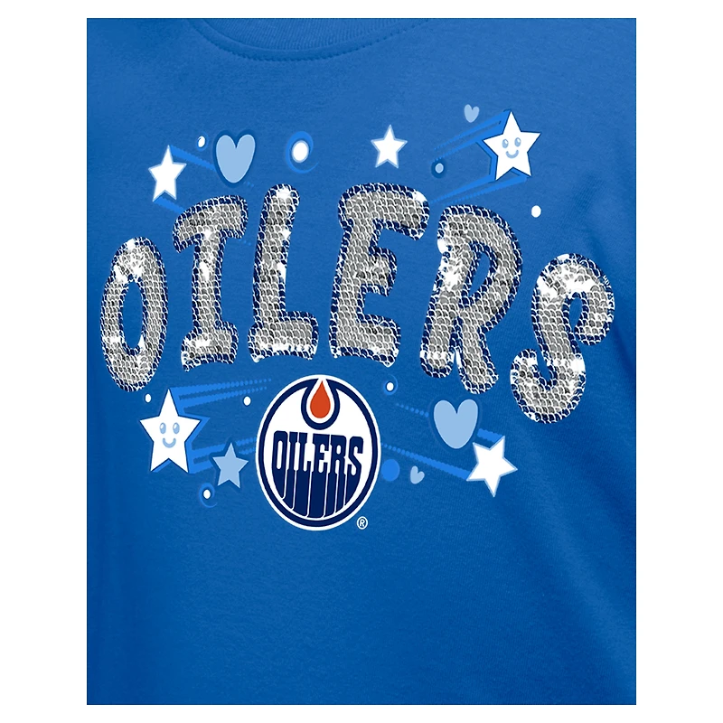 T-shirt à paillettes rabat Royal Edmonton Oilers de New Era pour fille