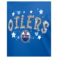 T-shirt à paillettes rabat Royal Edmonton Oilers de New Era pour fille