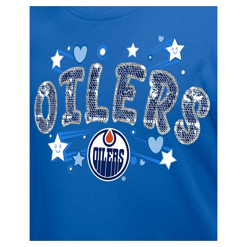 T-shirt à paillettes rabat Royal Edmonton Oilers de New Era pour fille