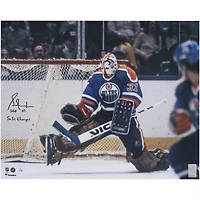 Grant Fuhr Edmonton Oilers Autographed 16" x 20" Royal Jersey Save Photograph with "HOF 03" & "5x SC Champs" Inscriptions