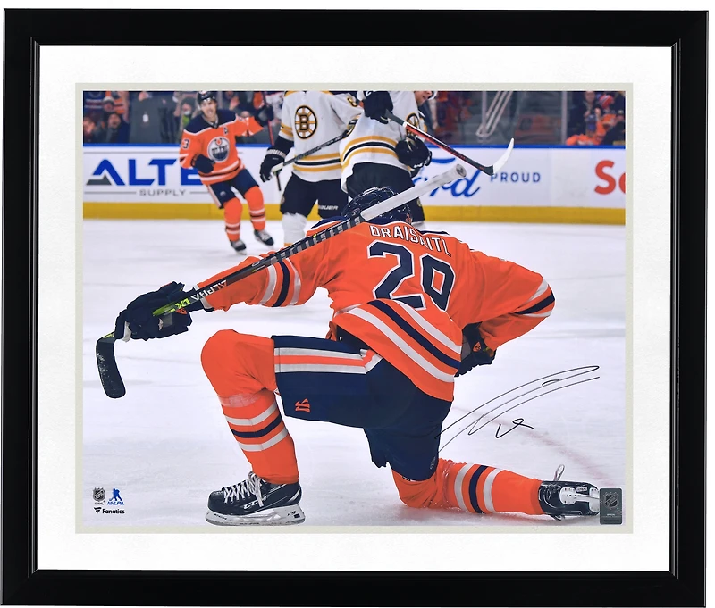 Photo de célébration de but autographiée par Leon Draisaitl des Oilers d'Edmonton (16 po x 20 po)
