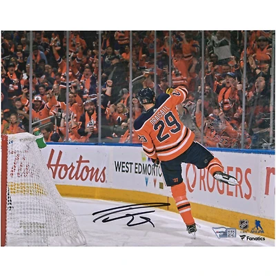 Leon Draisaitl Edmonton Oilers dédicacé 8 "x 10" photographie de célébration du but du maillot orange