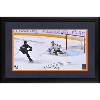 Leon Draisaitl Edmonton Oilers Autographed Framed 10" x 18" Goal vs. Chicago Blackhawks Photograph - Limited Edition of 29