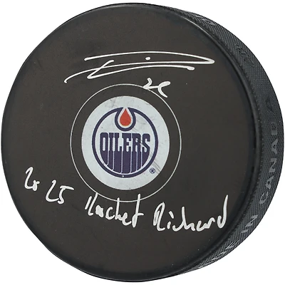 Rondelle de hockey autographiée par Leon Draisaitl des Oilers d'Edmonton avec inscription « Rocket Richard 2025 »