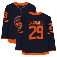 Maillot alternatif dédicacé par Leon Draisaitl des Oilers d'Edmonton, Navy Fanatics Breakaway