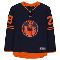 Maillot alternatif dédicacé par Leon Draisaitl des Oilers d'Edmonton, Navy Fanatics Breakaway