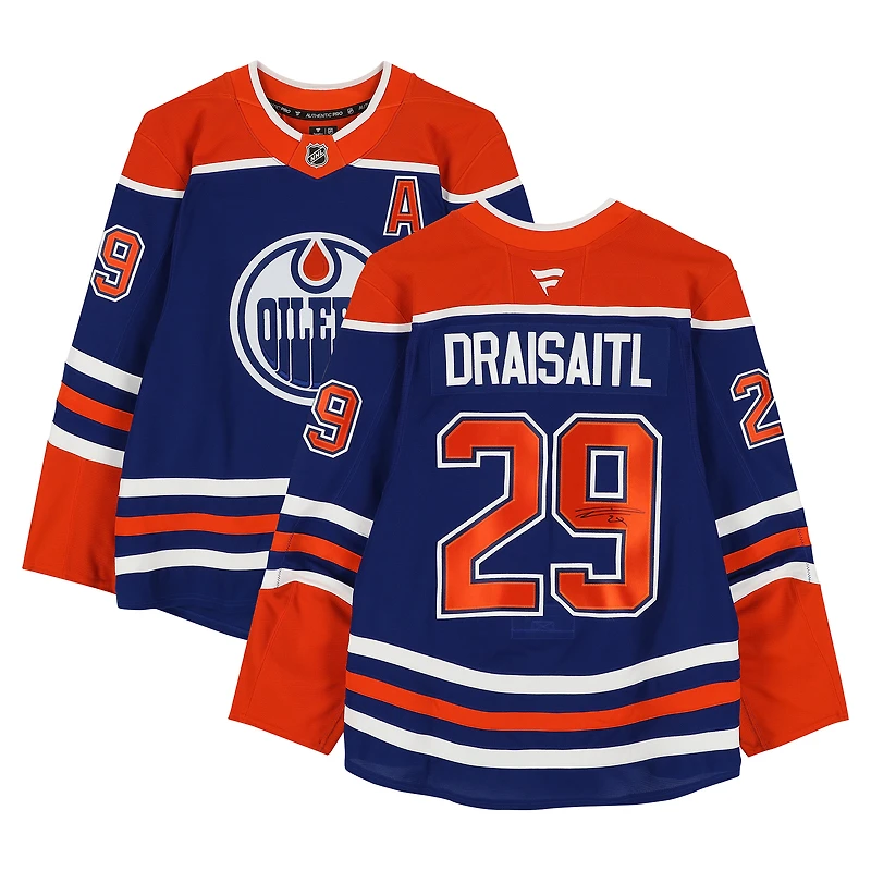 Maillot authentique professionnel Royal Fanatics autographié par Leon Draisaitl des Oilers d'Edmonton