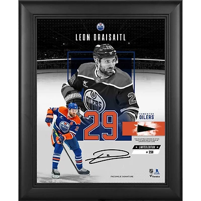 Collage encadré de 11 po x 14 po, reproduction de la signature des Oilers d'Edmonton de Leon Draisaitl, avec un morceau de rondelle utilisée lors du match - Édition limitée à 250 exemplaires