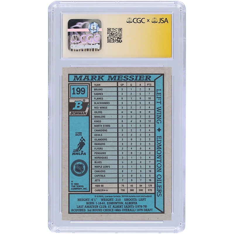 Mark Messier Edmonton Oilers Autographed 1990-91 Bowman #199 CGC Fanatics Witnessed Authenticated Card with "HOF 2007" Inscription