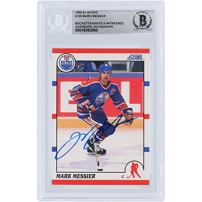 Mark Messier Edmonton Oilers Autographed 1990-91 Score #100 Beckett Fanatics Witnessed Authenticated Card 