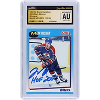 Carte canadienne bilingue #505 autographiée par Mark Messier des Oilers d'Edmonton 1991-92, avec l'inscription « HOF 2007 », présentée par des fanatiques de la CGC