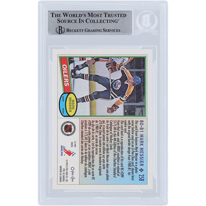 Carte authentifiée signée par Mark Messier des Oilers d'Edmonton O-Pee-Chee #258 Beckett 1992-93 par des fanatiques