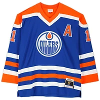 Maillot réplique autographié bleu Mitchell & Ness des Oilers d'Edmonton par Mark Messier