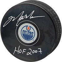 Rondelle de hockey autographiée par Mark Messier des Oilers d'Edmonton avec inscription « HOF 2007 »