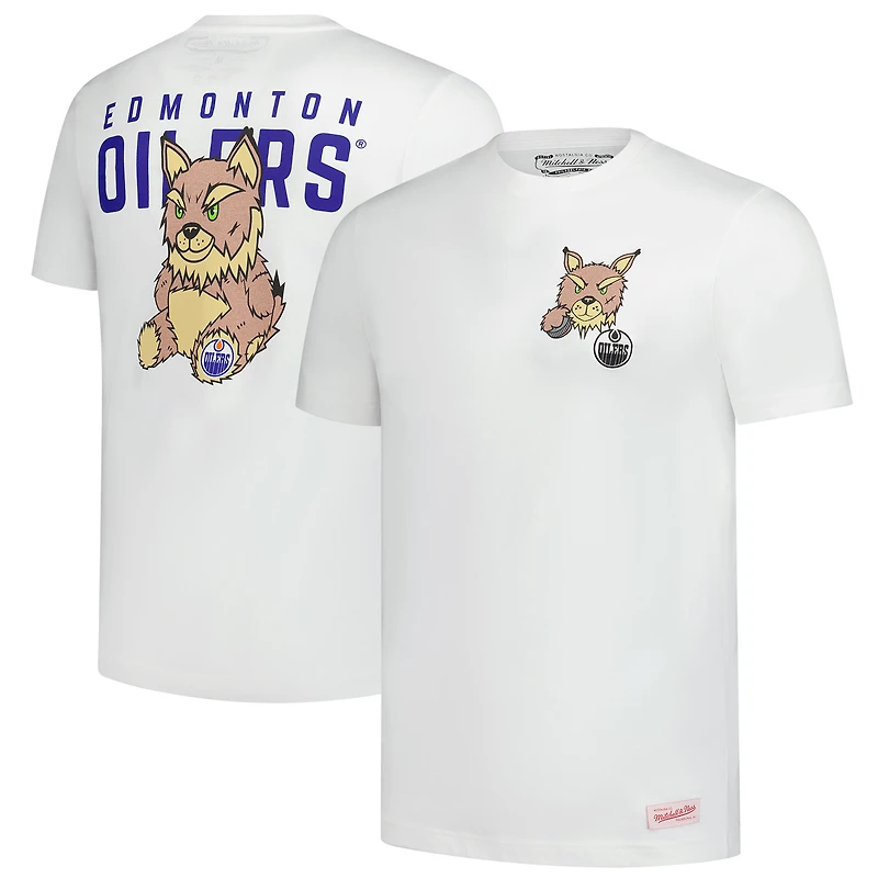 T-shirt en peluche blanc Mitchell & Ness pour homme avec logo des Oilers d'Edmonton