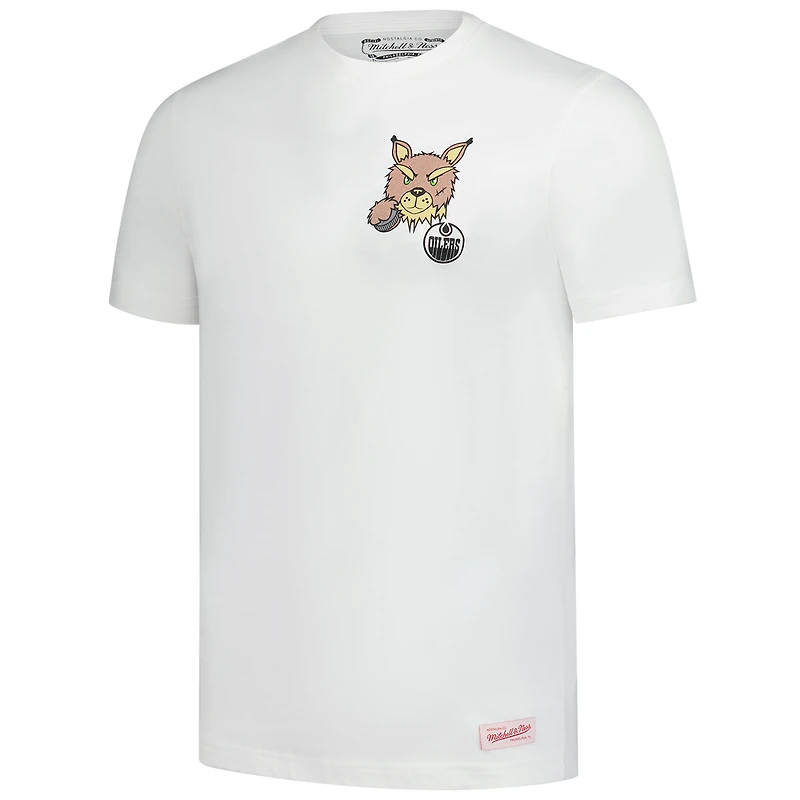 T-shirt en peluche blanc Mitchell & Ness pour homme avec logo des Oilers d'Edmonton