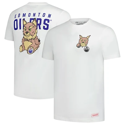 T-shirt en peluche blanc Mitchell & Ness pour homme avec logo des Oilers d'Edmonton