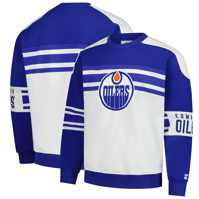 Sweat-shirt à col rond en molleton de défense blanc Starter pour homme des Oilers d'Edmonton