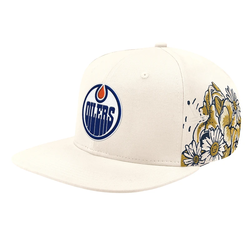 Casquette Snapback Starfit classique à fleurs blanches des Oilers d'Edmonton pour homme