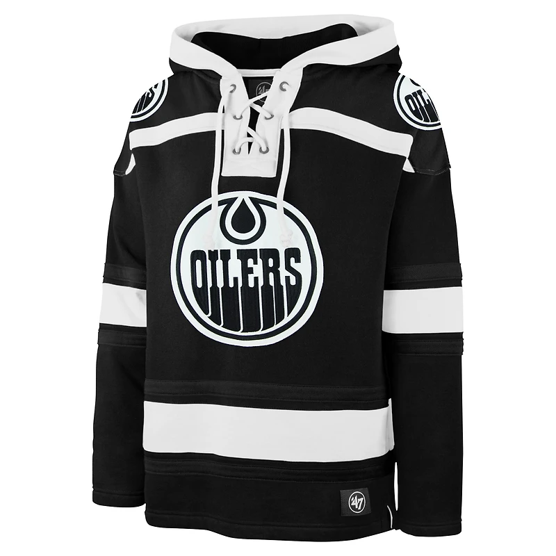 Men's '47 Black Edmonton Oilers Ice Lace-Up Pullover Hoodie