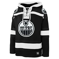 Men's '47 Black Edmonton Oilers Ice Lace-Up Pullover Hoodie