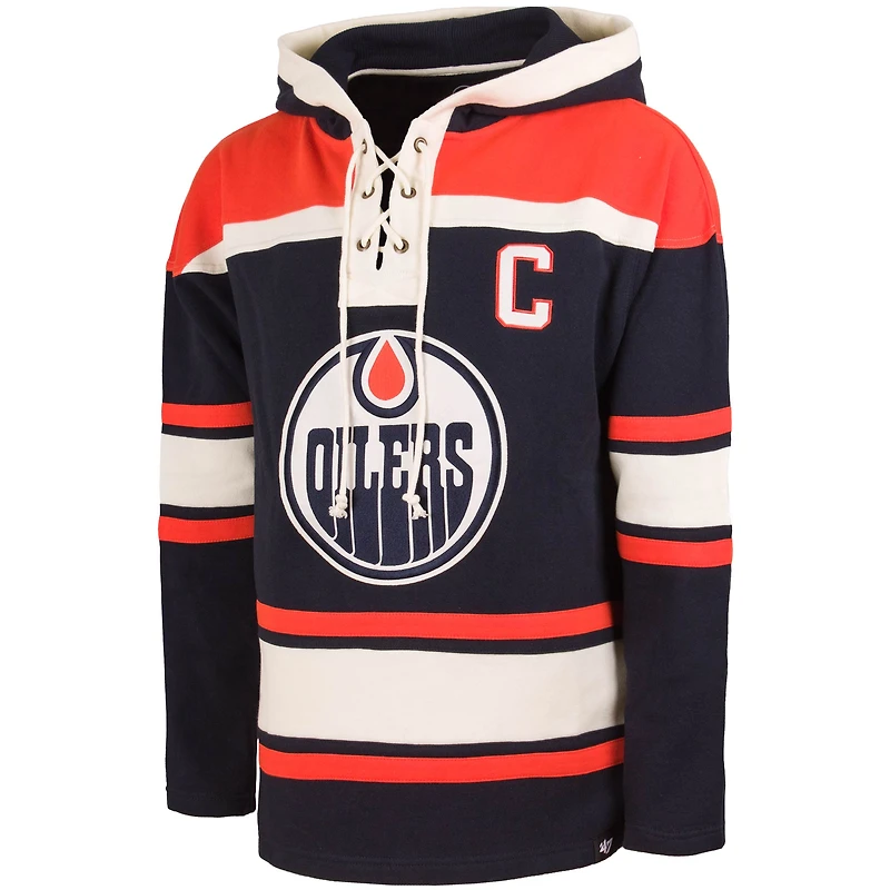 Men's '47 Connor McDavid Royal Edmonton Oilers Lacer Player Name & Number Pullover Hoodie