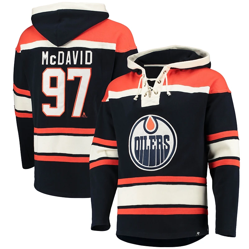 Sweat à capuche bleu marine Connor McDavid 47 pour homme, avec nom et numéro de joueur des Oilers d'Edmonton