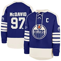 Sweat-shirt à capuche Connor McDavid Royal Edmonton Oilers '47 pour homme avec nom et numéro de joueur Sweep Check Eternal Lacer