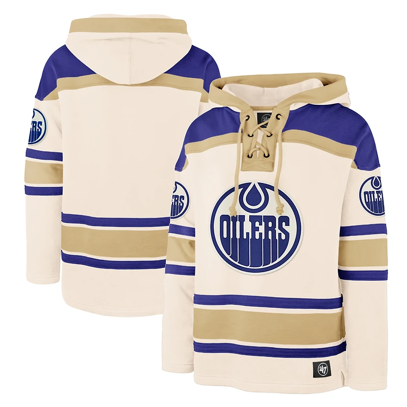 Men's '47 Cream Edmonton Oilers Nilley Superior Lacer Fleece Hoodie