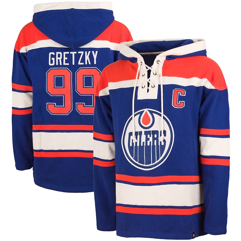Chandail à capuchon '47 Wayne Gretzky Navy Edmonton Oilers Lacer Player Name & Number pour hommes