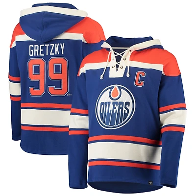 Chandail à capuchon Lacer '47 Wayne Gretzky Royal Edmonton Oilers pour homme