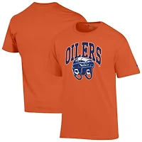 Men's Champion Orange Edmonton Oilers Helmet T-Shirt