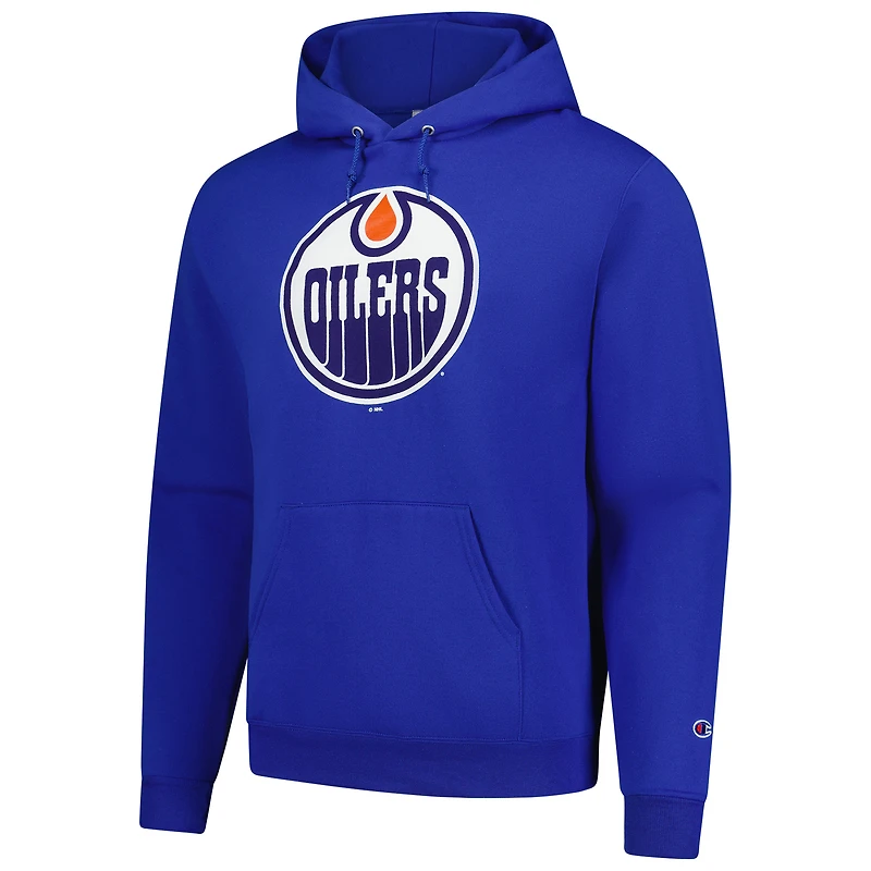 Men's Champion Royal Edmonton Oilers Primary Logo 1-Hit Pullover Hoodie