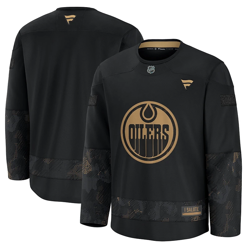 Maillot d'entraînement d'appréciation militaire Fanatics Black Edmonton Oilers 2024 pour hommes