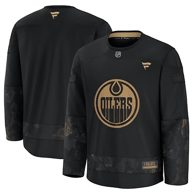 Maillot d'entraînement d'appréciation militaire Fanatics Black Edmonton Oilers 2024 pour hommes