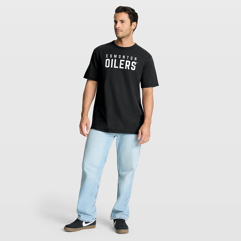 T-shirt Fanatics noir pour homme avec logo vieilli des Oilers d'Edmonton Play Stadium