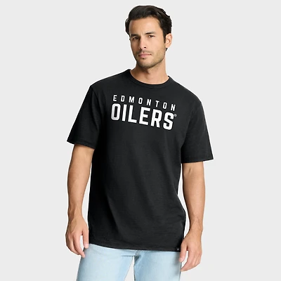T-shirt Fanatics noir pour homme avec logo vieilli des Oilers d'Edmonton Play Stadium