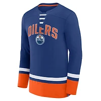 Men's Fanatics Blue Edmonton Oilers Fundamental Lace-Up Long Sleeve T-Shirt