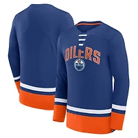 Men's Fanatics Blue Edmonton Oilers Fundamental Lace-Up Long Sleeve T-Shirt