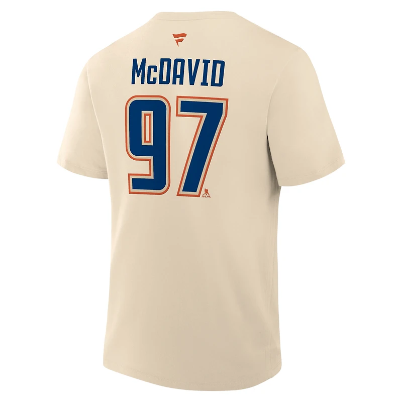 Men's Fanatics Connor McDavid Beige Edmonton Oilers Alternate Name & Number T-Shirt
