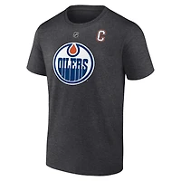 T-shirt Fanatics Connor McDavid pour homme, charbon, authentique, avec nom et numéro Stack des Oilers d'Edmonton