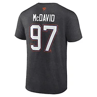T-shirt Fanatics Connor McDavid pour homme, charbon, authentique, avec nom et numéro Stack des Oilers d'Edmonton