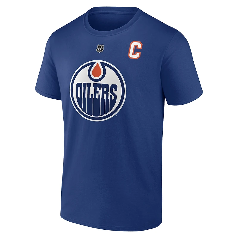 Fanatics pour hommes Connor McDavid Navy Edmonton Oilers Captain Patch Authentic Stack Name and Number T-shirt