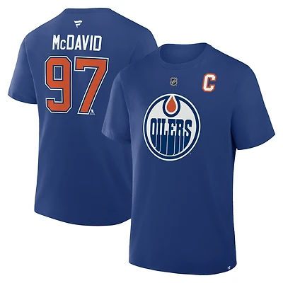 T-shirt authentique Fanatics Connor McDavid Royal Edmonton Oilers avec nom et numéro Stack